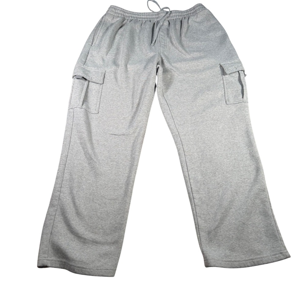 Umbro Cargo Sweatpants Mens XL Gray Fleece Lined Drawstring Utility Joggers READ
